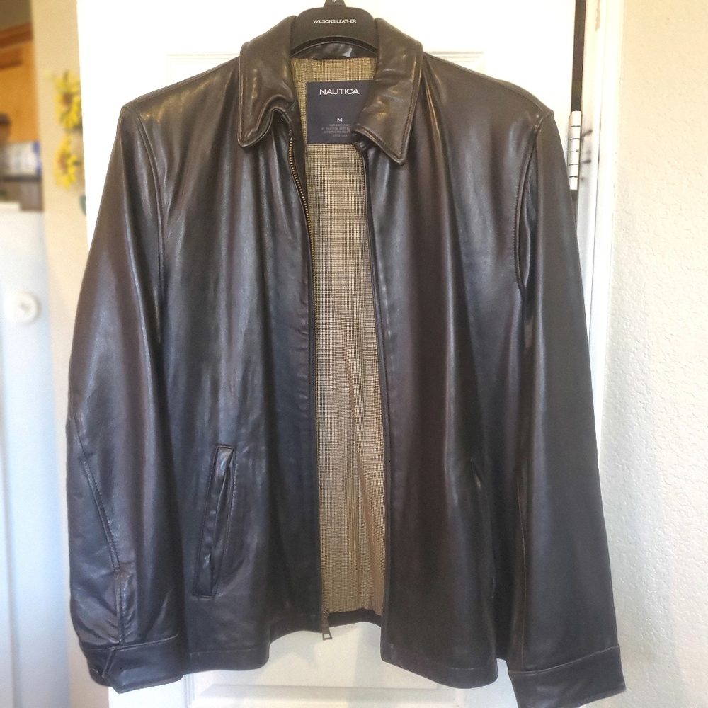 Nautica Men's Dark Brown Leather Jacket